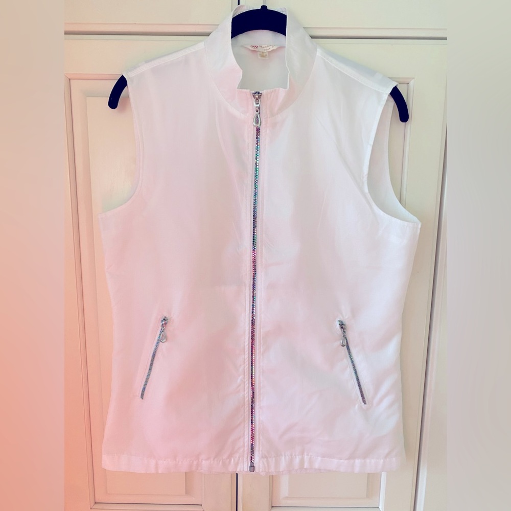 Monterey Club White Iridescent Vest Zip up Lightweight Lined zip pockets Women S
